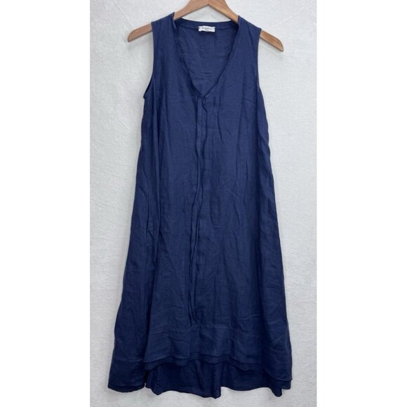 ROSSO35 Women's Navy Blue Linen A Line Dress Size 40 EU Small US - Picture 13 of 15
